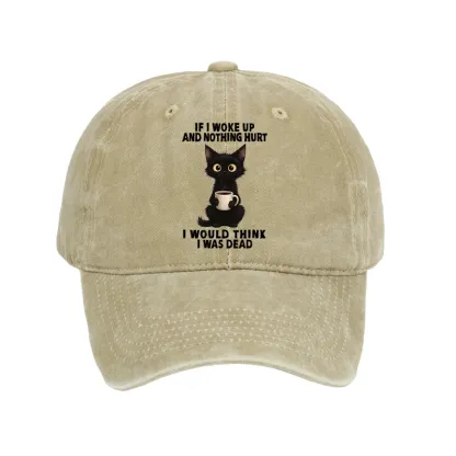 Tokyo-Tiger Funny Cute Black Cat And Coffee Meme Washed Cap