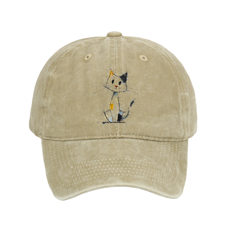 Tokyo-Tiger Minimal Splash Ink Cute Cat Washed Cap
