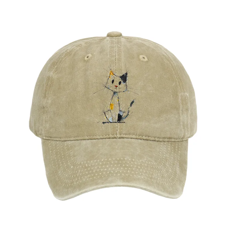 Tokyo-Tiger Minimal Splash Ink Cute Cat Washed Cap Sale