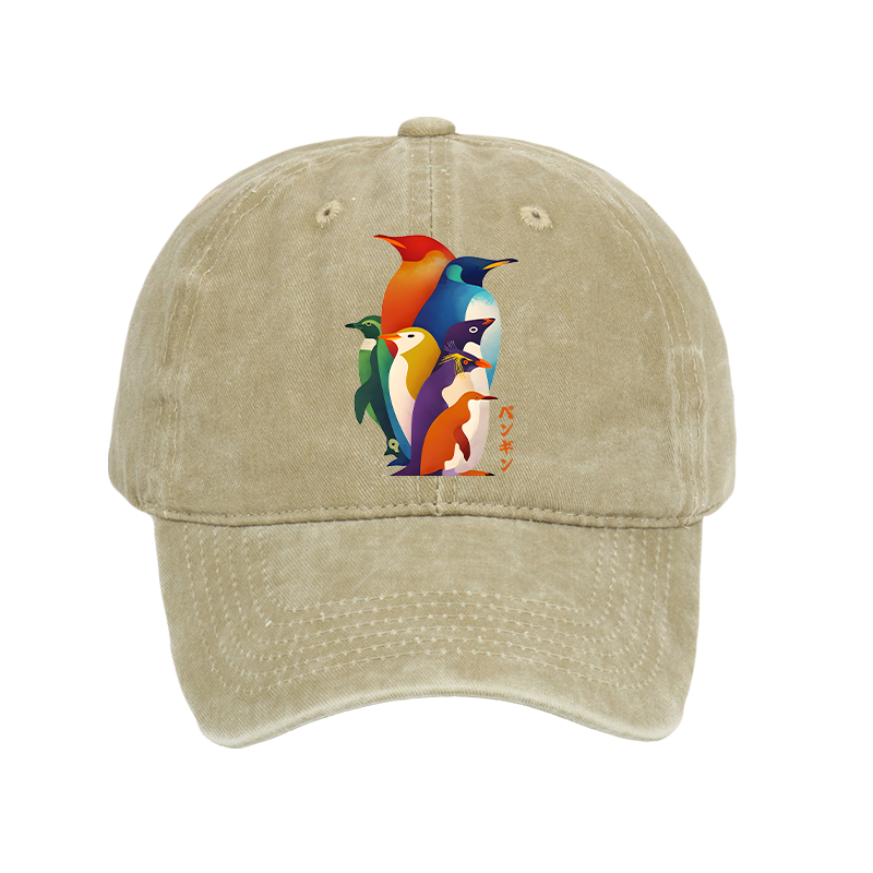 Tokyo-Tiger Cute Multi Tone Penguins Washed Cap