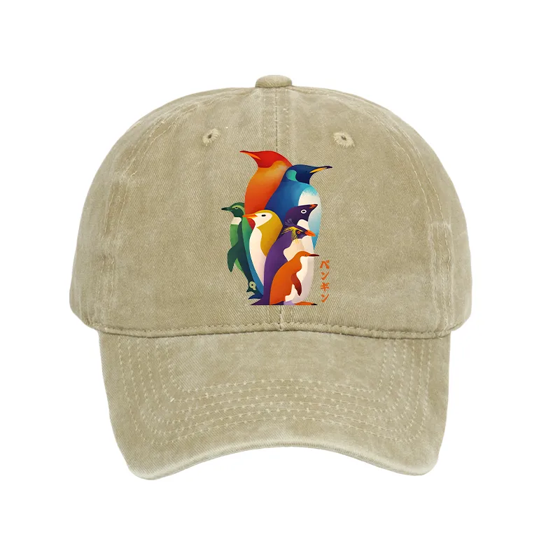 Tokyo-Tiger Cute Multi Tone Penguins Washed Cap