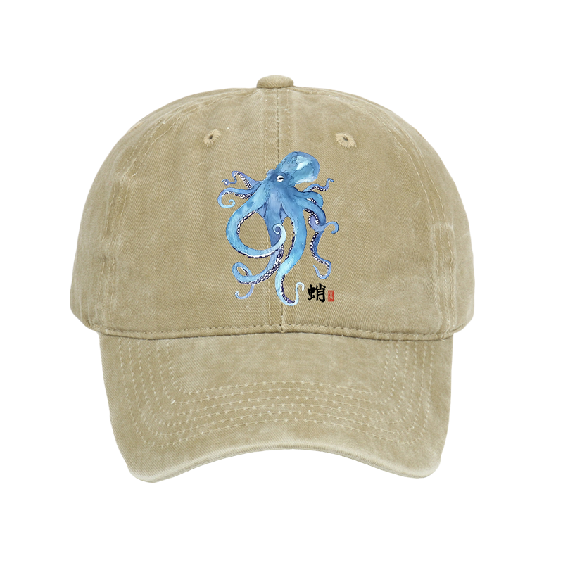 Tokyo-Tiger Watercolor Blue Octopus Washed Cap