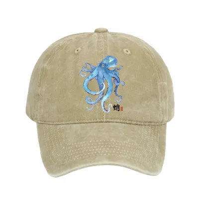 Tokyo-Tiger Watercolor Blue Octopus Washed Cap