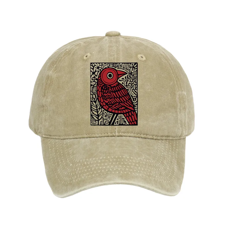 Tokyo-Tiger Retro Woodblock Bird Washed Cap