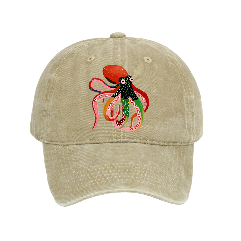 Tokyo-Tiger Colorful Octopus Art Washed Cap