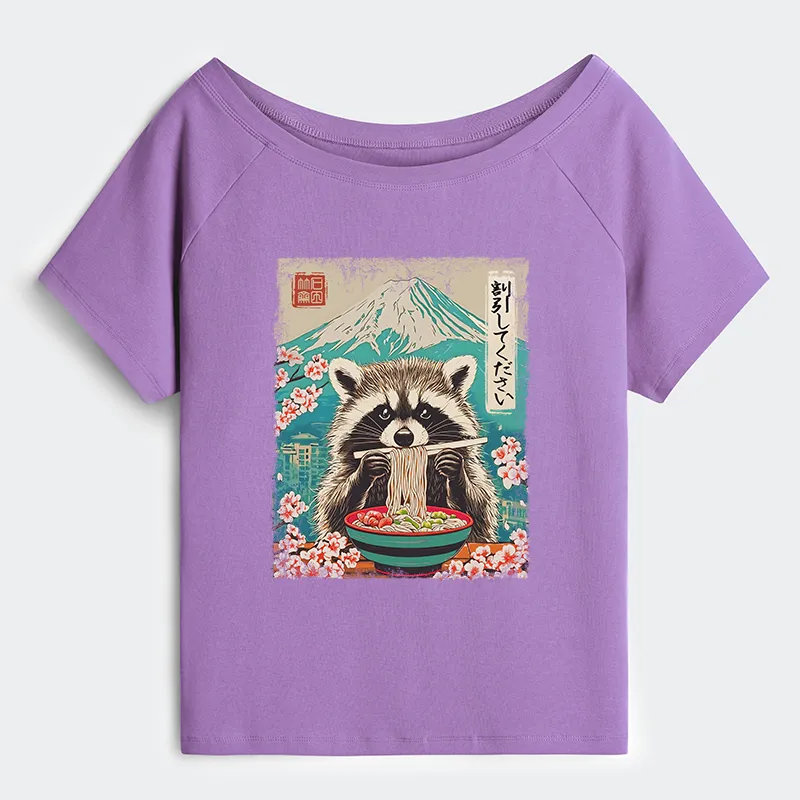 Tokyo-Tiger Please Give Raccoon A Discount Off Shoulder T-Shirt