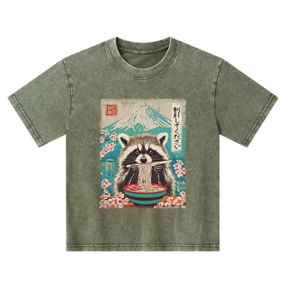 Tokyo-Tiger Please Give Raccoon A Discount Kids Washed T-Shirt