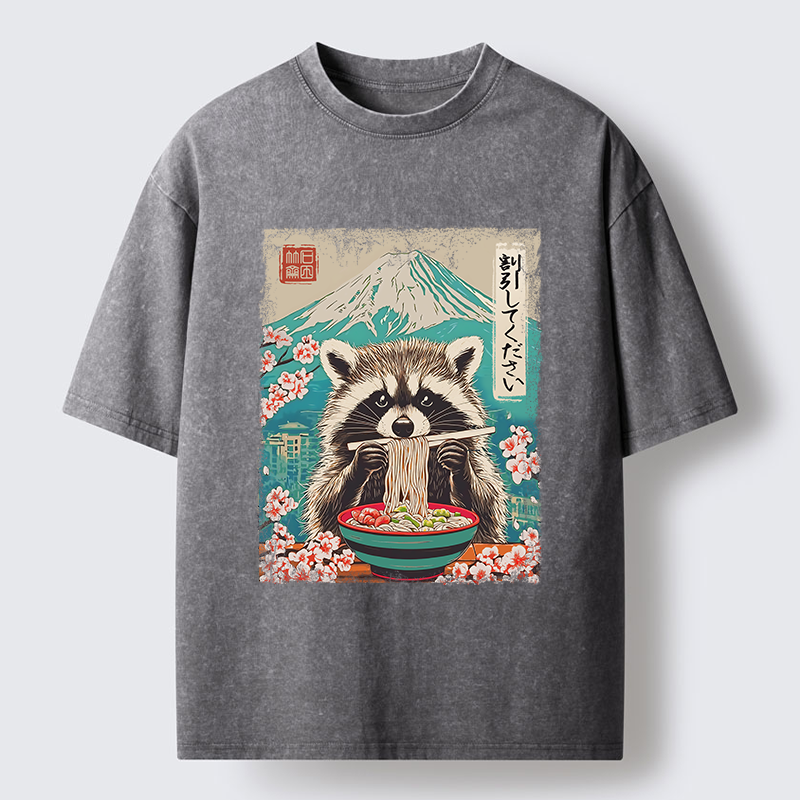 Tokyo-Tiger Please Give Raccoon A Discount Washed T-Shirt
