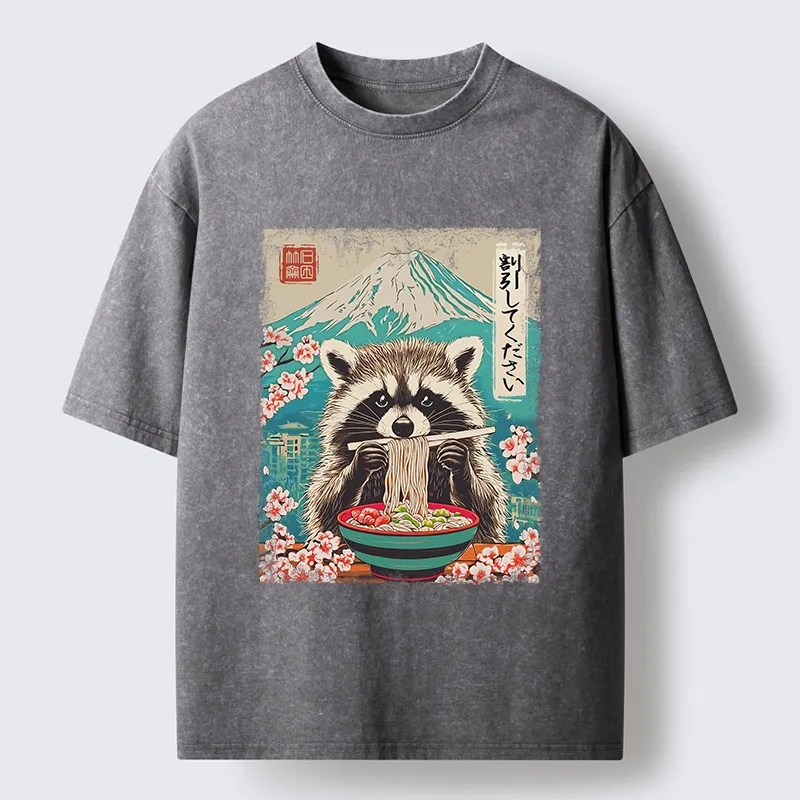 Tokyo-Tiger Please Give Raccoon A Discount Washed T-Shirt Sale