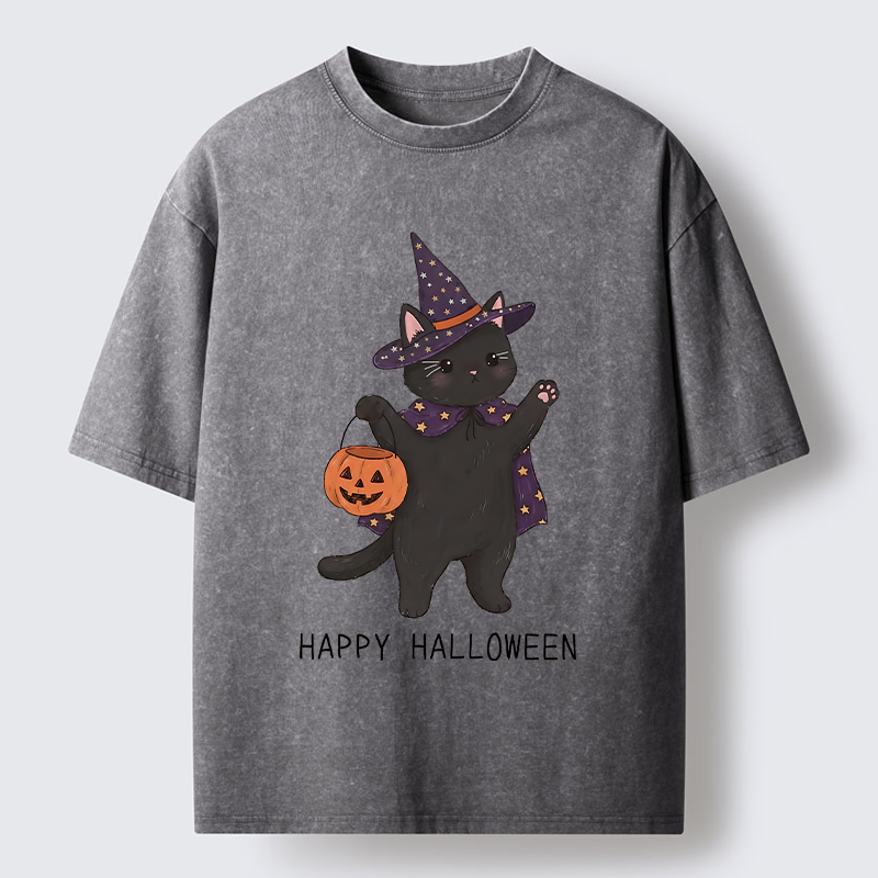 Tokyo‑Tiger Magic Cat Halloween Art Washed T‑Shirt