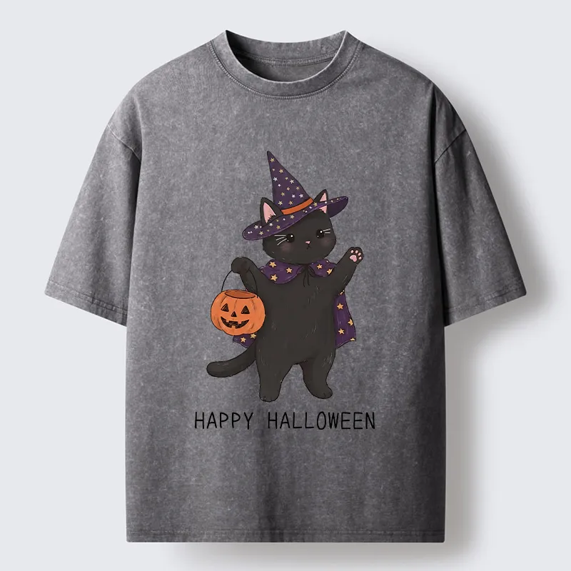 Tokyo‑Tiger Magic Cat Halloween Art Washed T‑Shirt