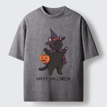 Tokyo‑Tiger Magic Cat Halloween Art Washed T‑Shirt