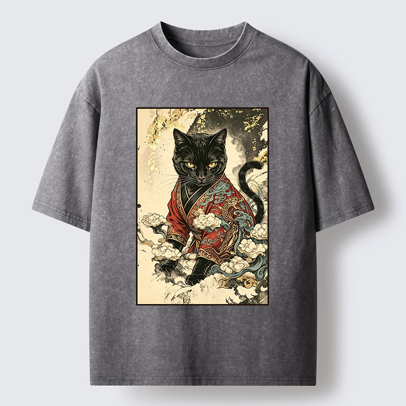 Tokyo‑Tiger Traditional Robe Cat Art Washed T‑Shirt