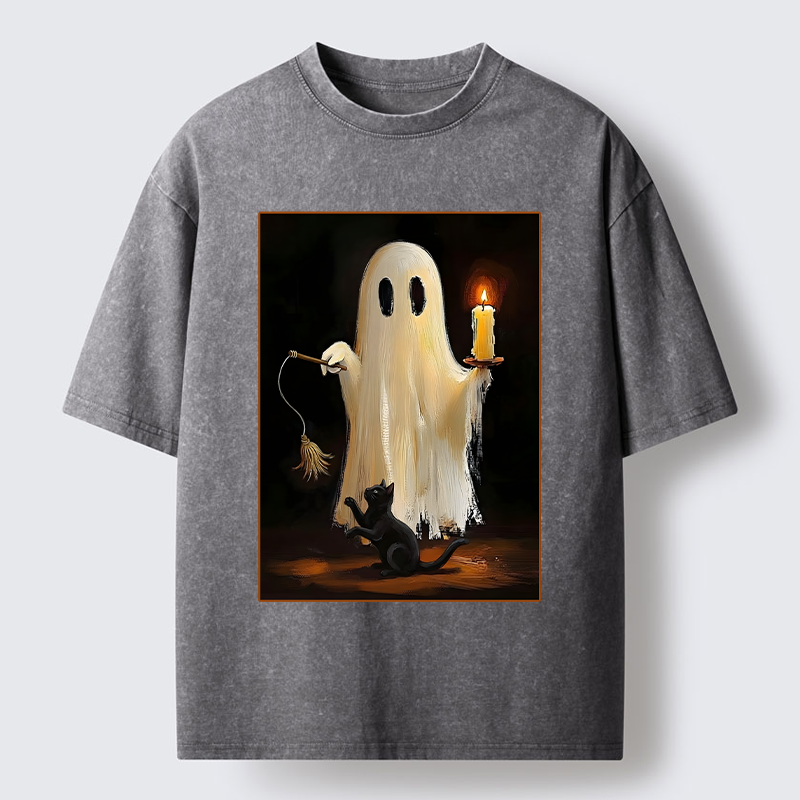 Tokyo‑Tiger Ghost Cat Halloween Art Washed T‑Shirt