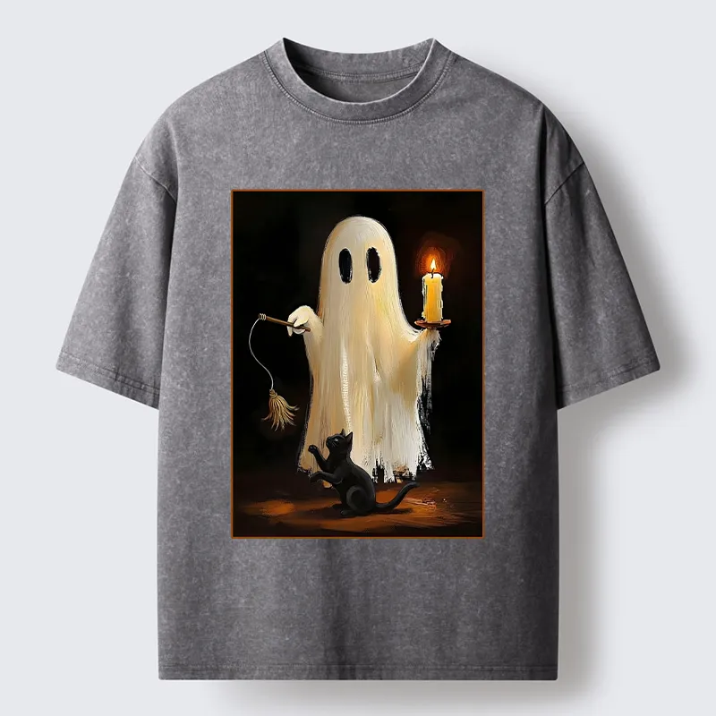 Tokyo‑Tiger Ghost Cat Halloween Art Washed T‑Shirt