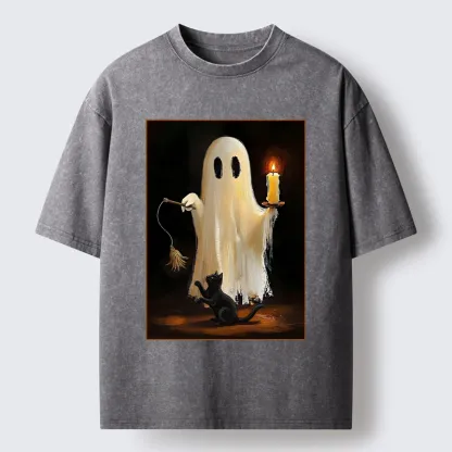 Tokyo‑Tiger Ghost Cat Halloween Art Washed T‑Shirt