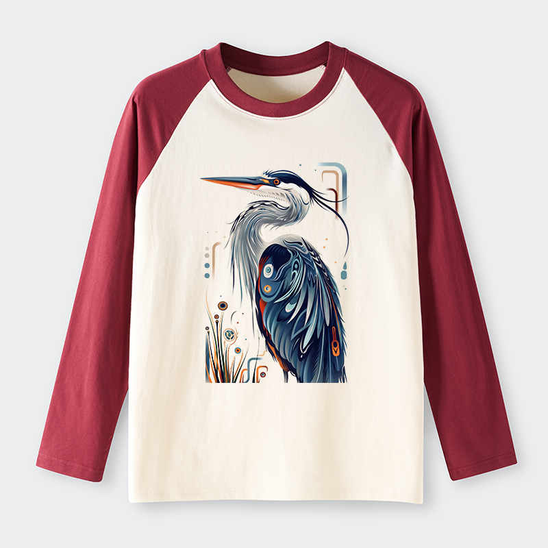 Tokyo-Tiger Stylish Blue Heron Raglan Long Sleeve T-shirt