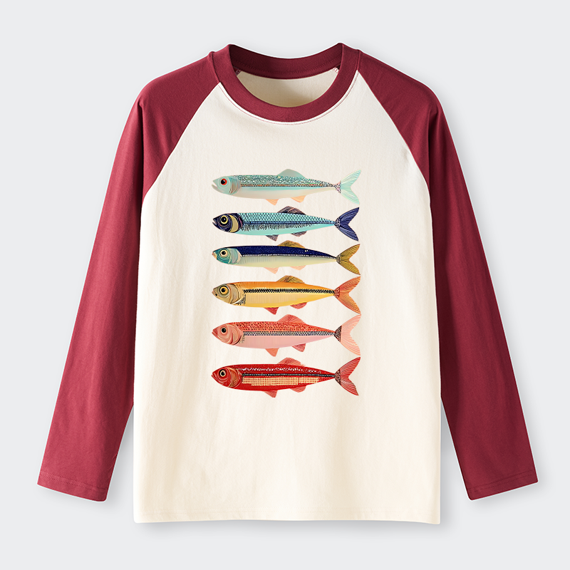 Tokyo-Tiger Colorful Fish Stack Long Sleeve T-shirt