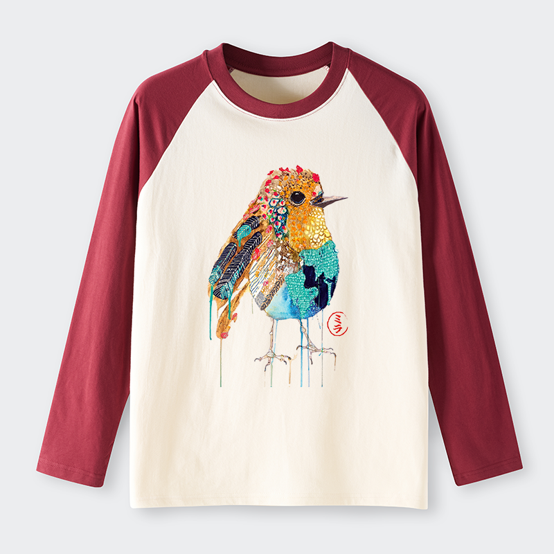Tokyo-Tiger Sparkly Wild Bird Raglan Long Sleeve T-shirt