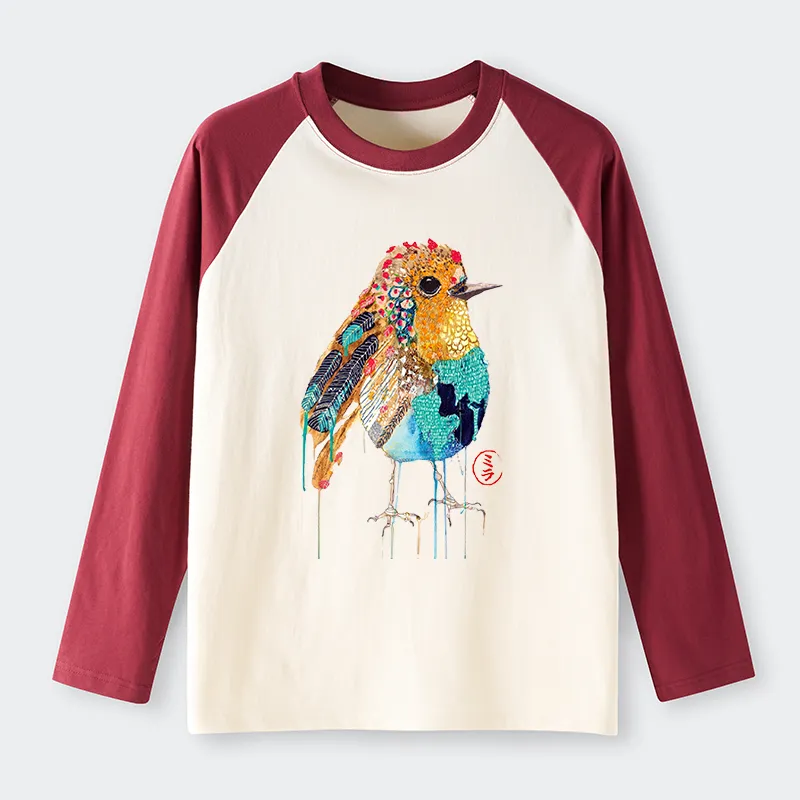 Tokyo-Tiger Sparkly Wild Bird Raglan Long Sleeve T-shirt