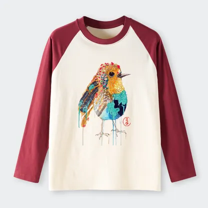 Tokyo-Tiger Sparkly Wild Bird Raglan Long Sleeve T-shirt