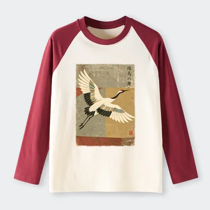 Tokyo-Tiger Crane Spirit Raglan Long Sleeve T-shirt