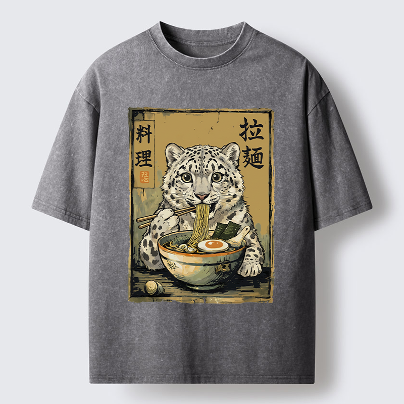 Tokyo‑Tiger Snow Leopard Ramen Washed T-Shirt