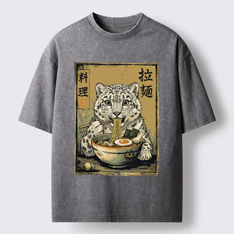 Tokyo‑Tiger Snow Leopard Ramen Washed T-Shirt