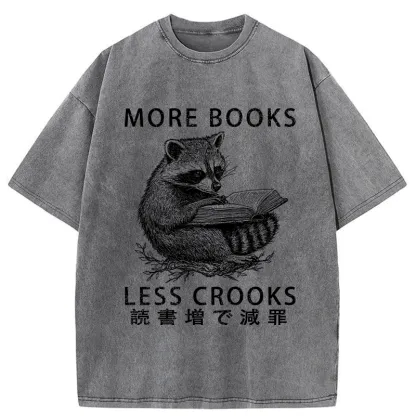 Tokyo-Tiger More Books Less Crooks Washed T-Shirt