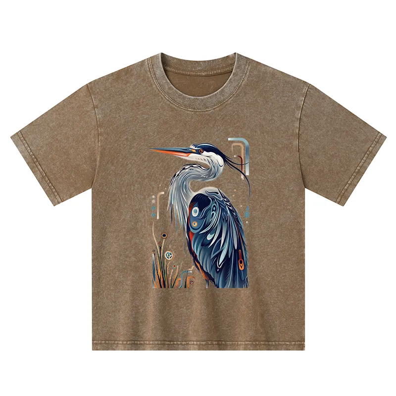 Tokyo-Tiger Stylish Blue Heron Kids Washed T-Shirt Sale