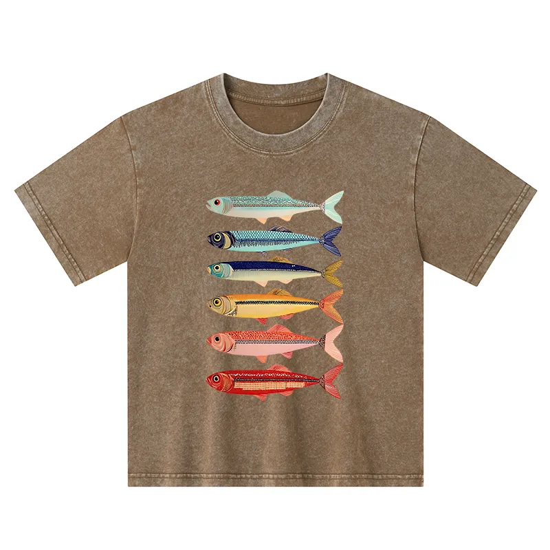 Tokyo-Tiger Colorful Fish Stack Kids Washed T-Shirt