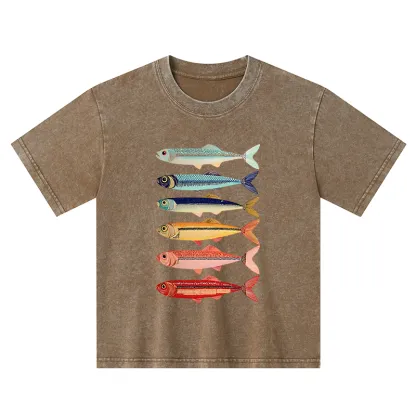 Tokyo-Tiger Colorful Fish Stack Kids Washed T-Shirt
