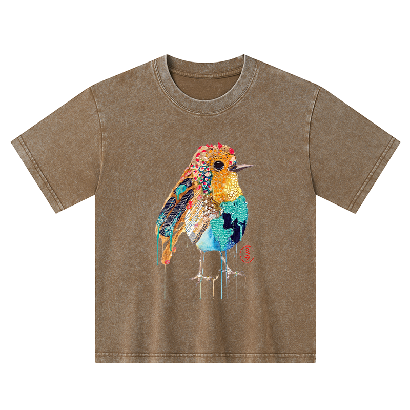 Tokyo-Tiger Sparkly Wild Bird Kids Washed T-Shirt