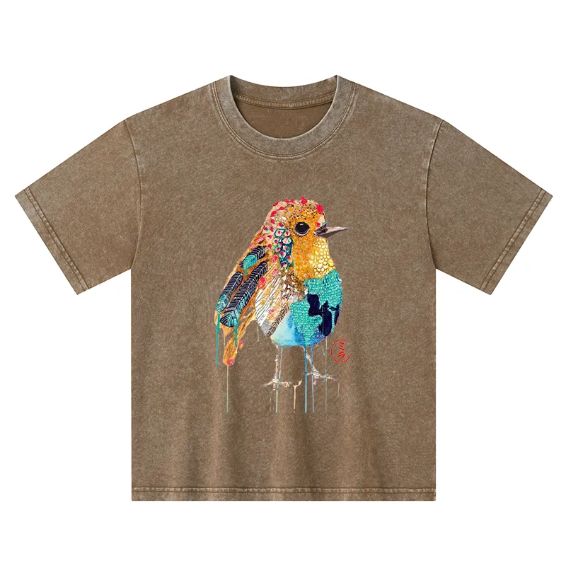 Tokyo-Tiger Sparkly Wild Bird Kids Washed T-Shirt