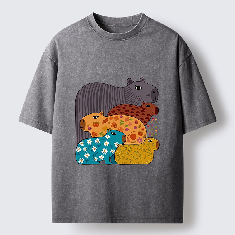 Tokyo-Tiger A Group Of Colorful Capybaras Washed T-Shirt