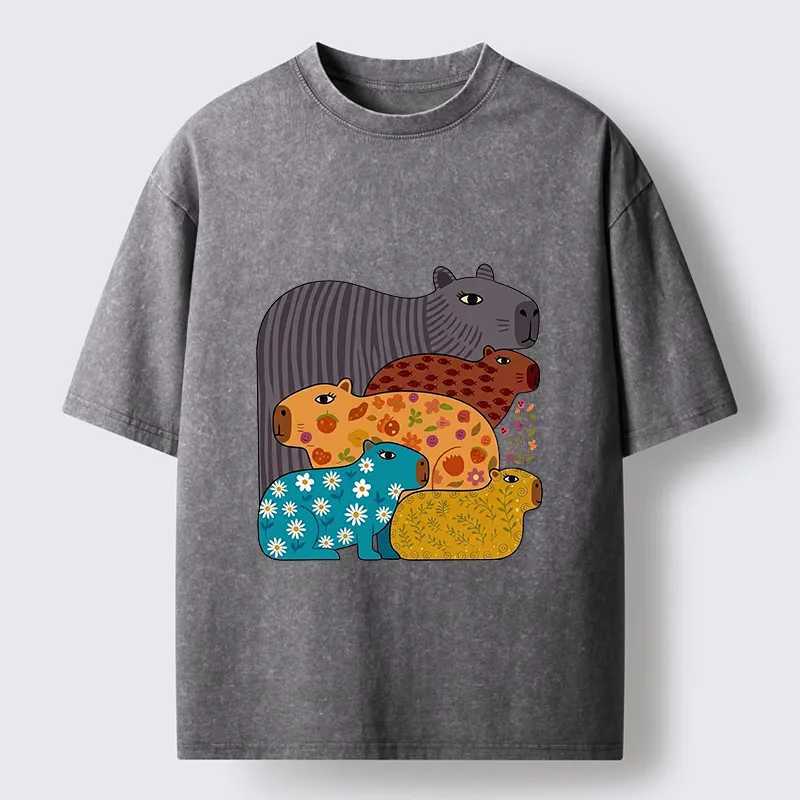 Tokyo-Tiger A Group Of Colorful Capybaras Washed T-Shirt
