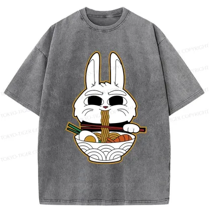Tokyo-Tiger Rabbit Eating Ramen Washed T-Shirt