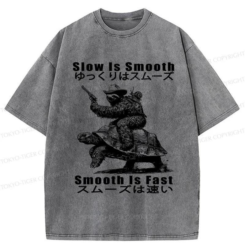 Tokyo-Tiger Funny Sloth Riding A Turtle Washed T-Shirt