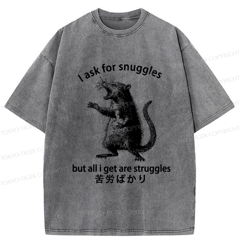 Tokyo-Tiger Funny Mouse Asking For Snuggles Washed T-Shirt