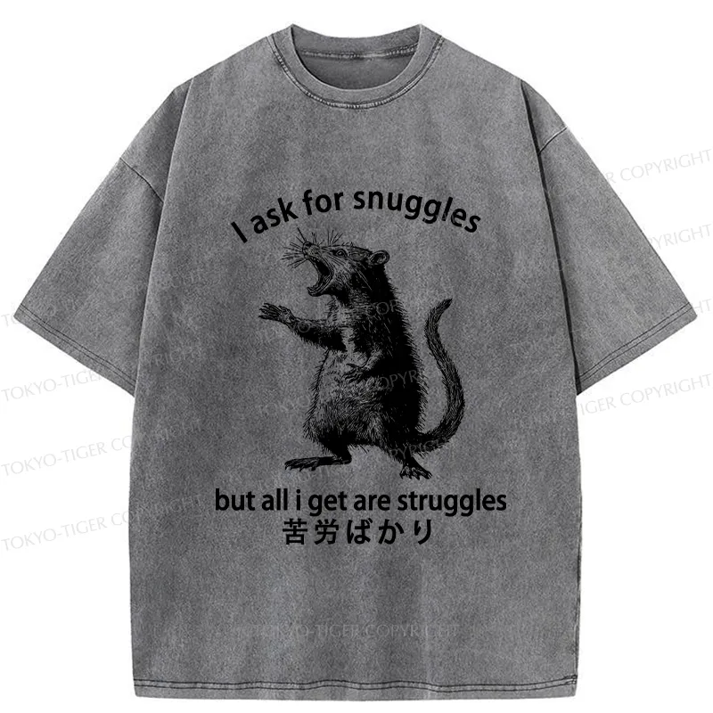 Tokyo-Tiger Funny Mouse Asking For Snuggles Washed T-Shirt