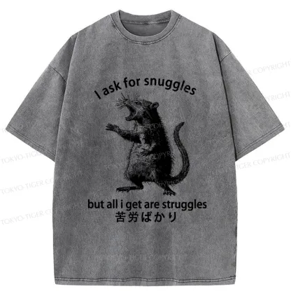 Tokyo-Tiger Funny Mouse Asking For Snuggles Washed T-Shirt