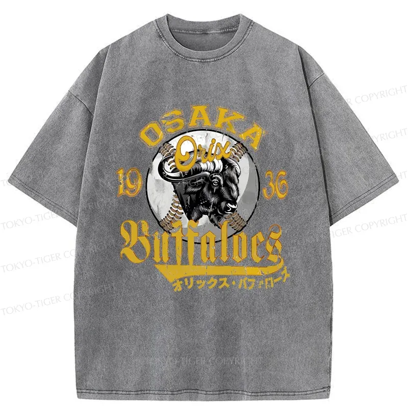 Tokyo-Tiger Japanese Baseball Bison Washed T-Shirt