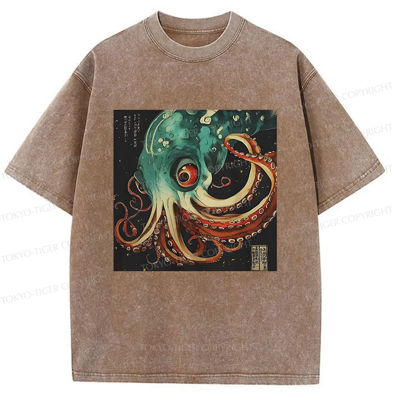 Tokyo-Tiger Deep Sea Octopus Monster Washed T-Shirt