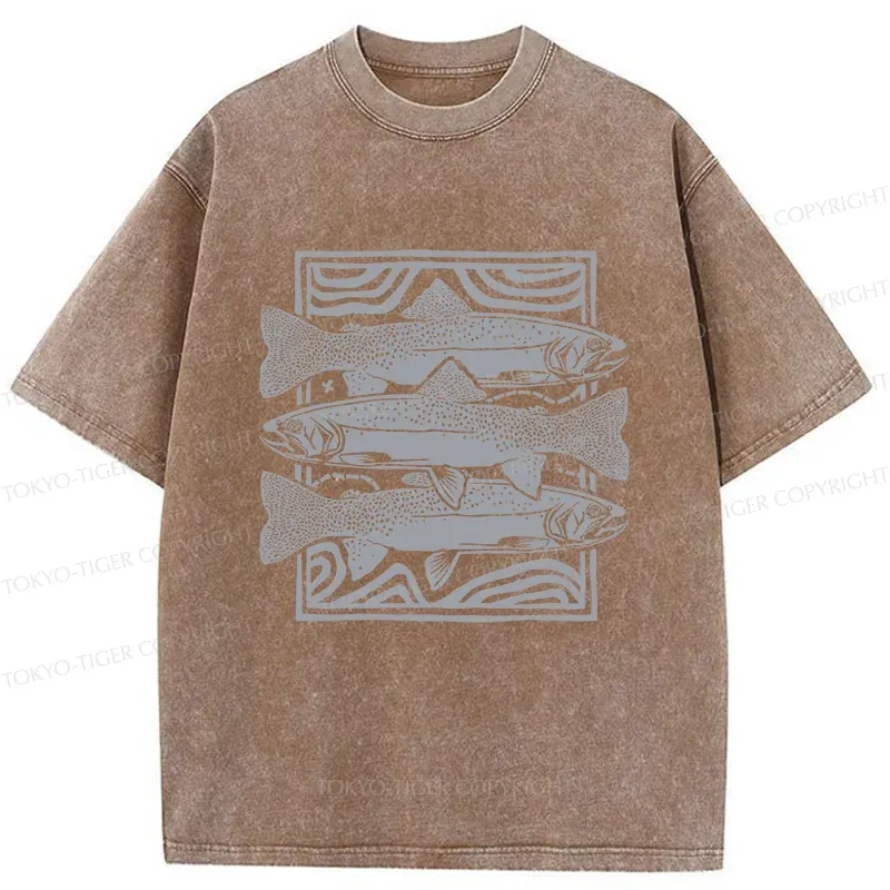 Tokyo-Tiger Big Fish Woodcut Washed T-Shirt