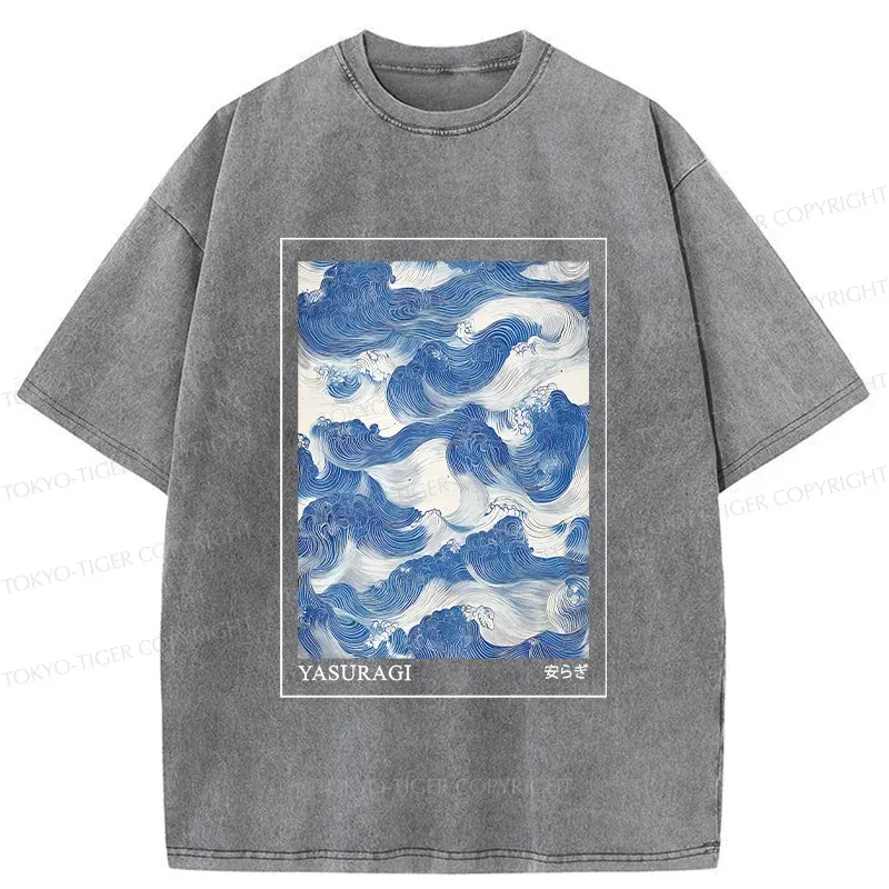 Tokyo-Tiger Japanese Retro Art Wave Washed T-Shirt