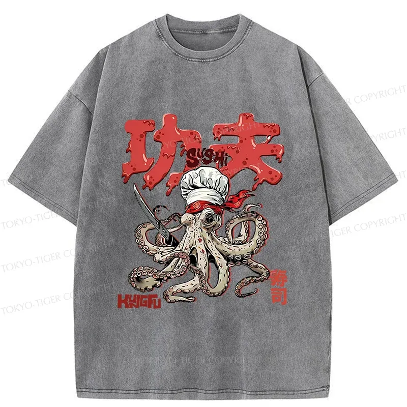 Tokyo-Tiger Octopus Chef Washed T-Shirt