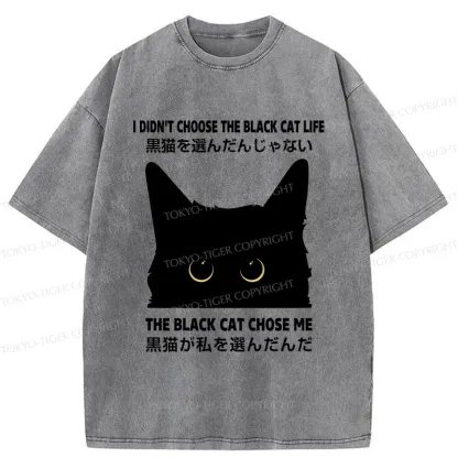 Tokyo-Tiger Black Cat Chose Me Washed T-Shirt