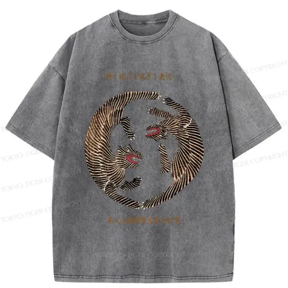 Tokyo-Tiger Two Tigers Playing Funny Washed T-Shirt