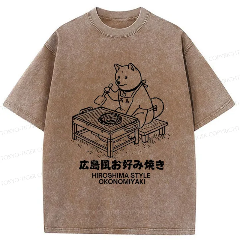 Tokyo-Tiger Cute Dog Okonomiyaki Washed T-Shirt