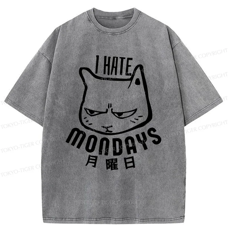 Tokyo-Tiger Cat Hate Monday Washed T-Shirt